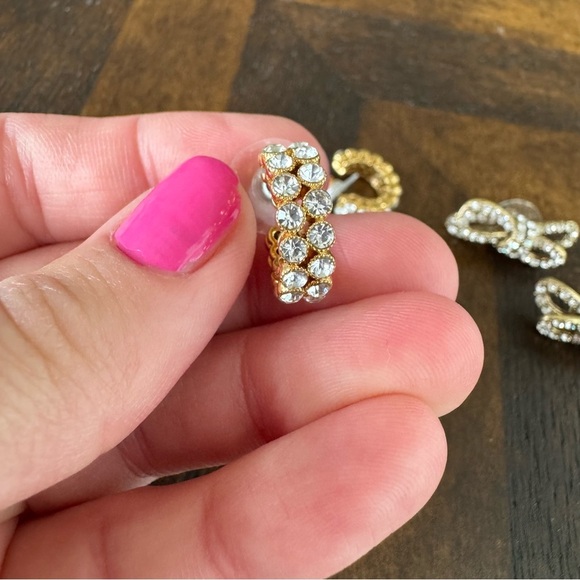 NWOT! J. Crew Elegant Bow and Hoop Gold and Diamond Earrings Set - Picture 4 of 6